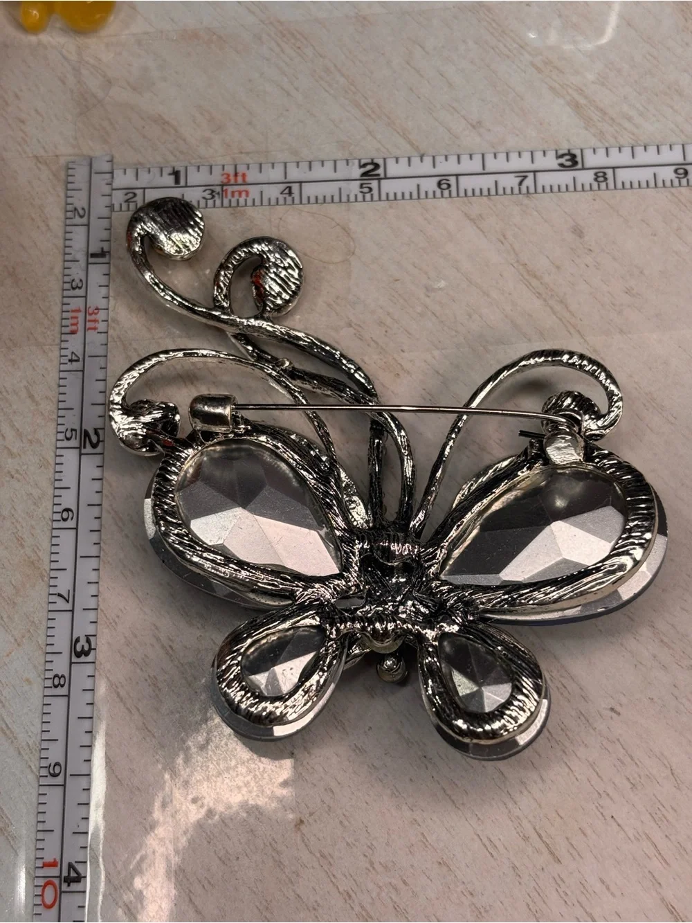 Silver Tone Blue Crystal Butterfly Brooch Pin – Multicolor Rhinestone Statement